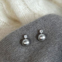 高级感灰色珍珠锆石耳钉女韩国小众复古个性简约百搭气质耳环耳饰
