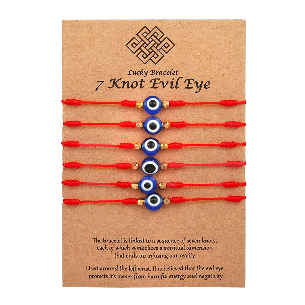 Cross-Border 6-Pack Red Blue Black Eyes Yi Woven Bracelet Adjustable Couple Card Lucky Friendship Bracelet