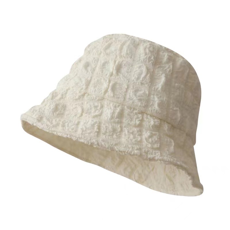 Zhao Lusi Same Style Bucket Hat Women's Summer Korean Style Plain Versatile Thin Seersucker Bucket Hat Sun-Proof Basin Hat