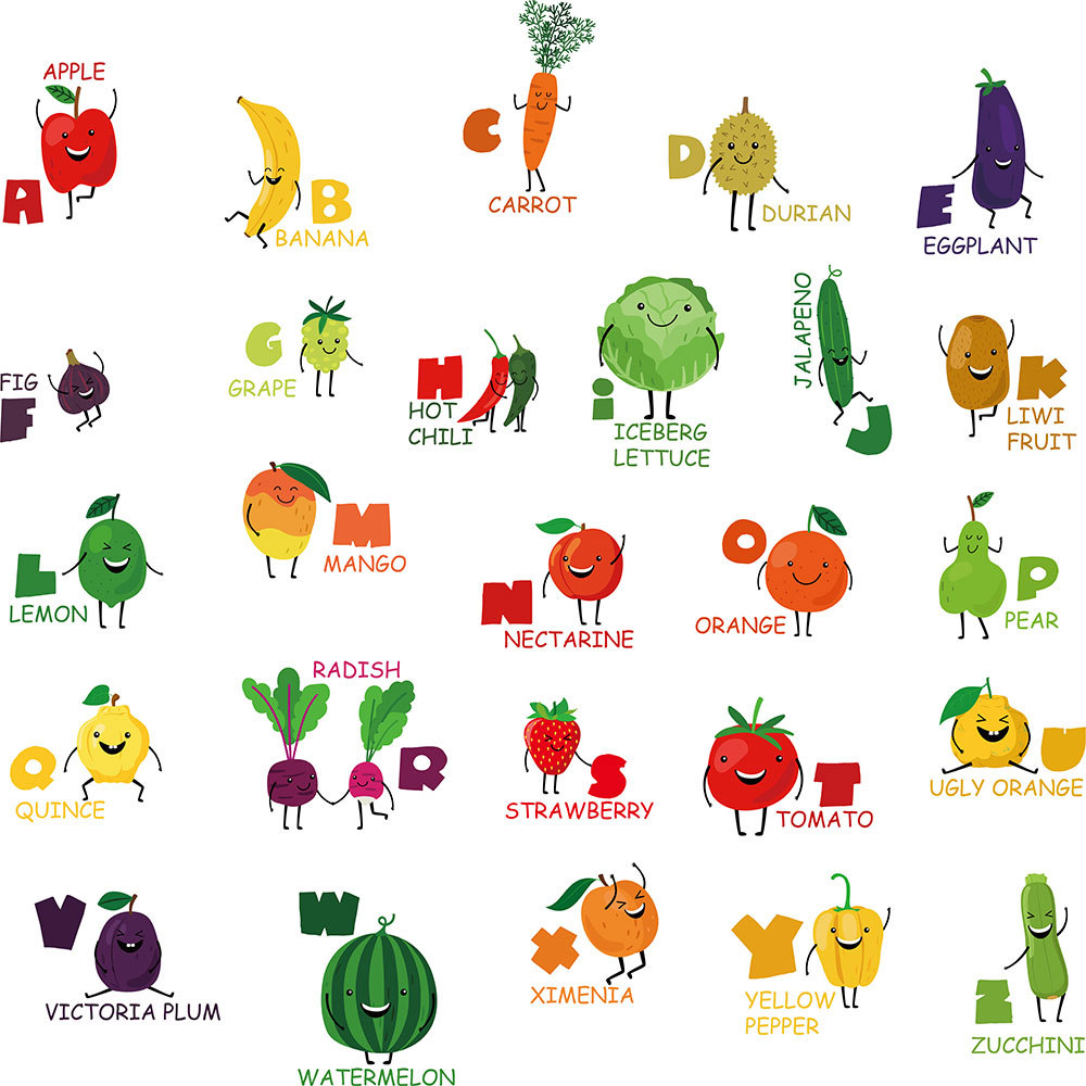 zsz1114卡通水果蔬菜英文字母幼教墙贴客厅卧室幼儿园装饰墙贴