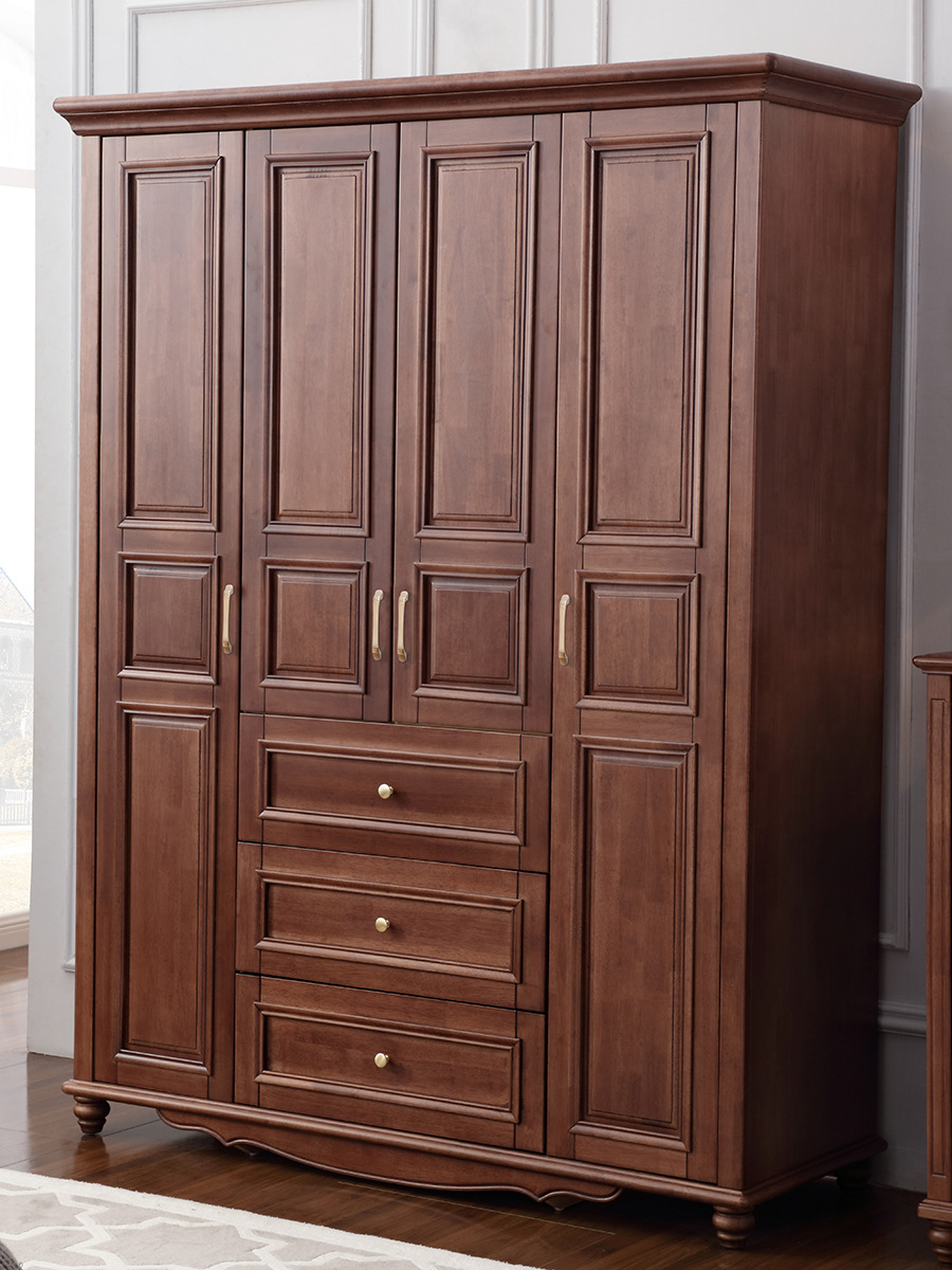 美式实木衣柜六门加顶简约双门衣橱1.6米四门2m长五门储物柜收纳