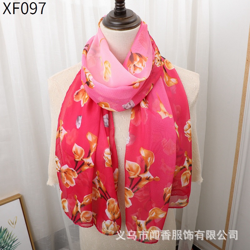 Women's Printed Scarf 155 * 50cm Long Scarf Sunscreen Shawl Decoration Gauze Kerchief Scarf Factory Direct Sales Wholesale