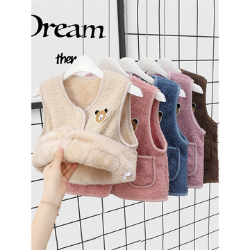 儿童背心棉秋冬季加绒岁保暖内外女童男童宝宝羊羔绒穿6马甲3洋气