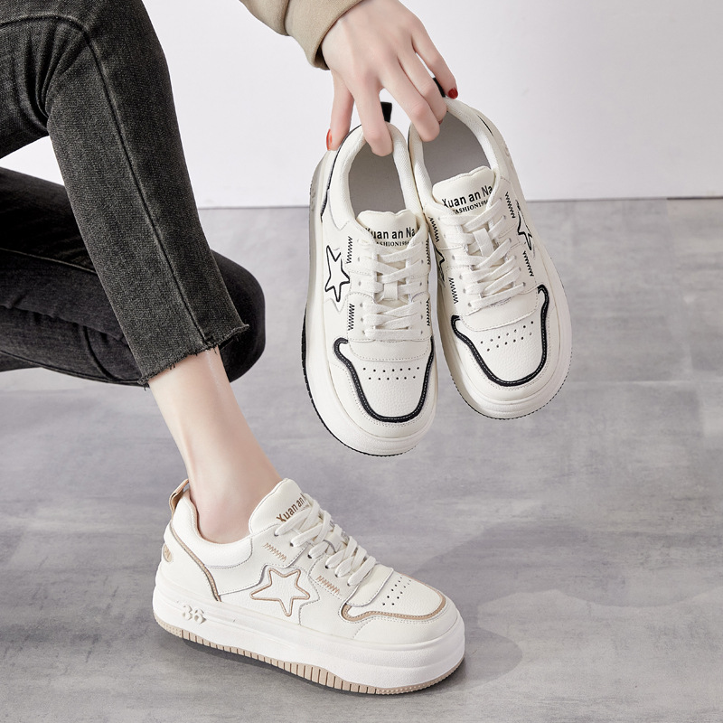 Platform White Shoes Women's Spring 2023 New Genuine Leather All-Match XINGX Pumps Popular Casual Sports Skate Shoes
