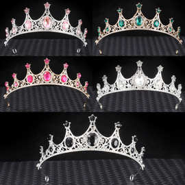 欧美巴洛克新娘皇冠金色王冠18岁生日派对合金头饰发箍厂家批发