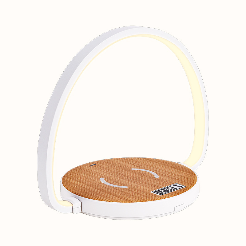 New Cross-Border E-Commerce Direct Supply 10W Wireless Fast Charging Touch Night Light Solid Wood Clock Bedroom Bedside Lamp