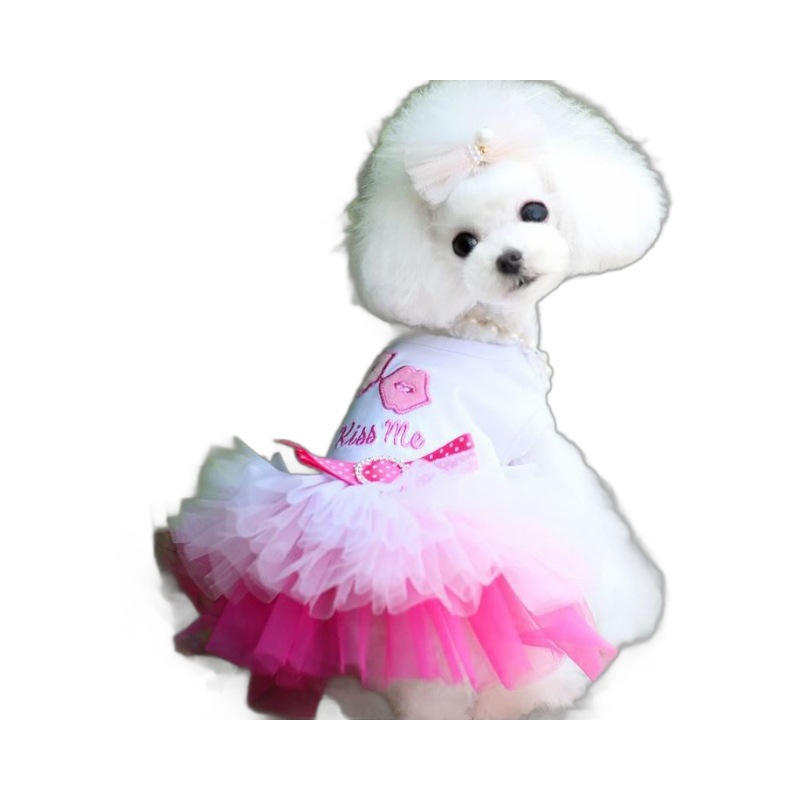 Pet Dog Clothes Spring and Summer Cat Clothes Pet Skirt Pet Supplies Lip Gauze Skirt Love Teddy Bichon