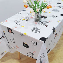 桌布ins风10张一次性猫咪可爱餐桌布印花塑料派对方形台布独立站