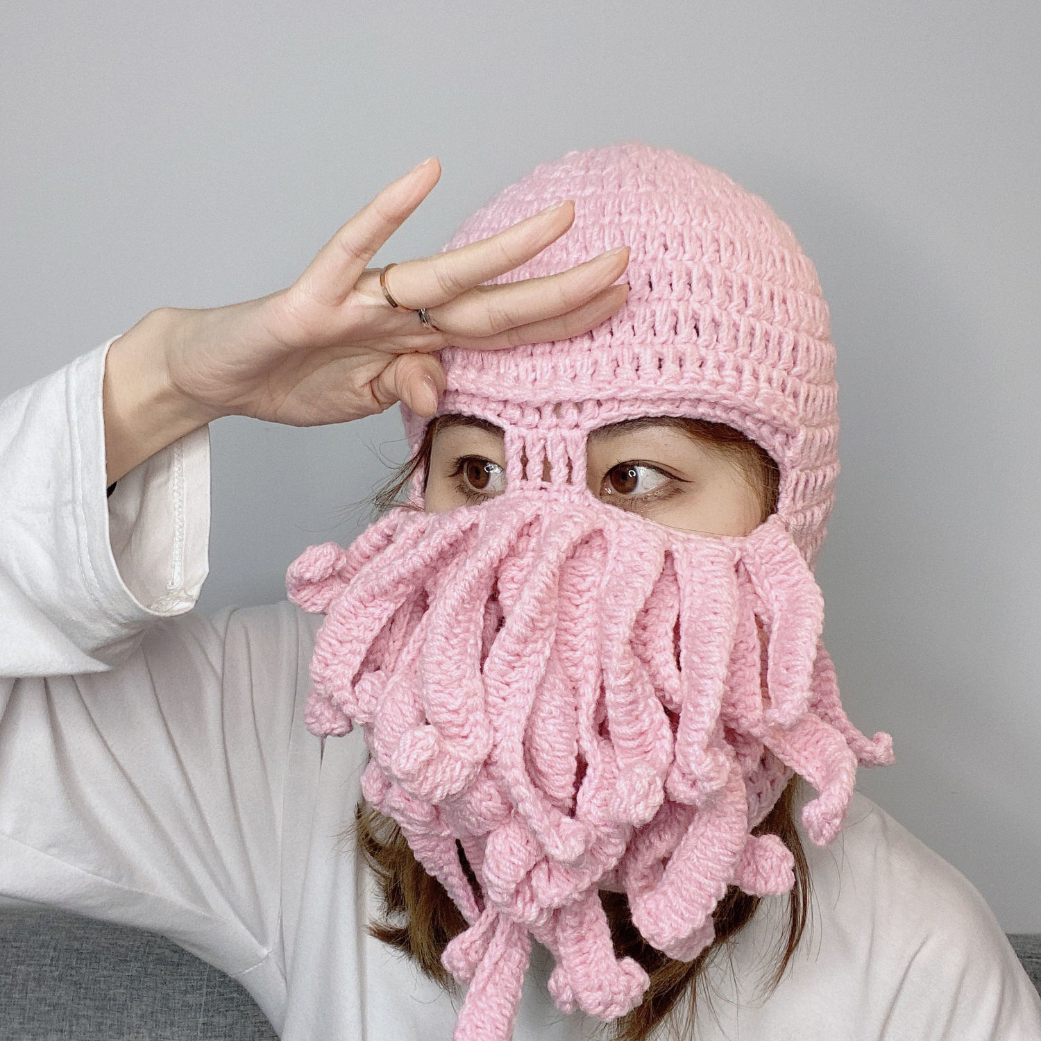 粉色章鱼帽女沙雕头套可爱网红搞怪针织帽子搞怪拍照毛线可爱帽子