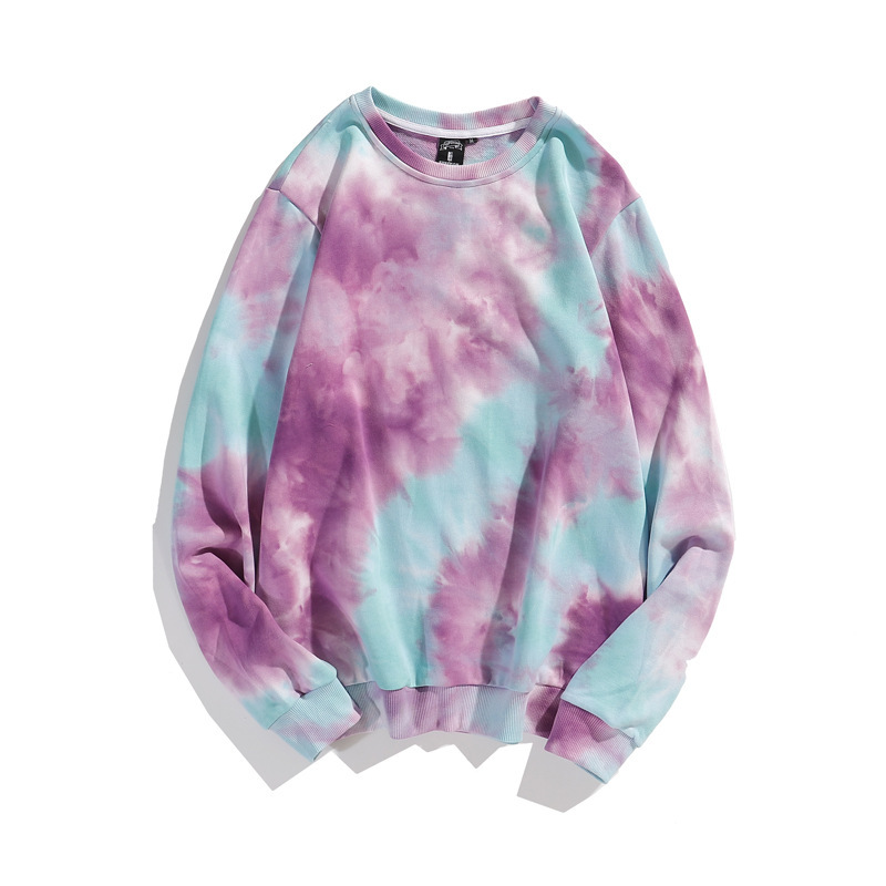 Customized Foreign Trade British Style 2023 New Men's and Women's Same Tie-Dyed Color round-Neck Pullover Fashion