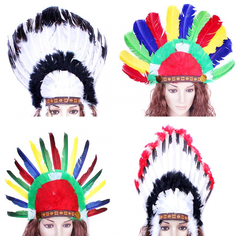 印第安人羽毛头饰非洲鼓头饰土著野人帽子万圣节儿童舞台表演道具