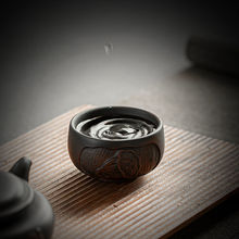紫陶功夫茶杯单杯手工浮雕高端陶瓷茶具主人杯品茗杯家用水杯茶盏