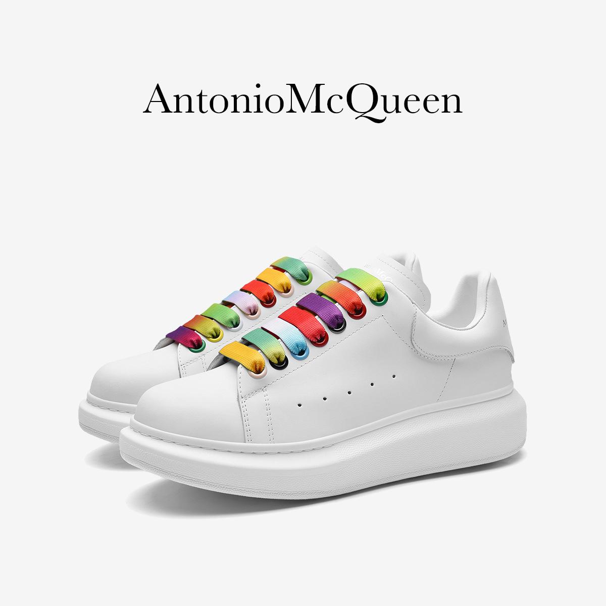 antoniomcqueen安东尼奥麦昆2023新厚底板鞋老爹鞋女鞋真皮小白鞋