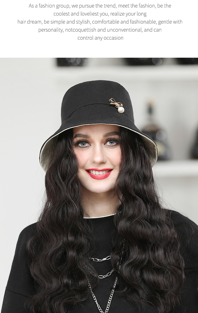 假发帽子一体式时尚假发女中长发带帽子全头套仿真卷发羊毛卷批发