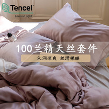 适合裸睡~100兰精天丝四件套简约纯色丝滑凉感床单被套高级床品
