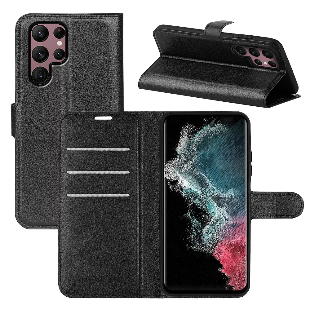 跨境适用三星s23ultra手机壳翻盖插卡支架保护套s24皮质手机皮套