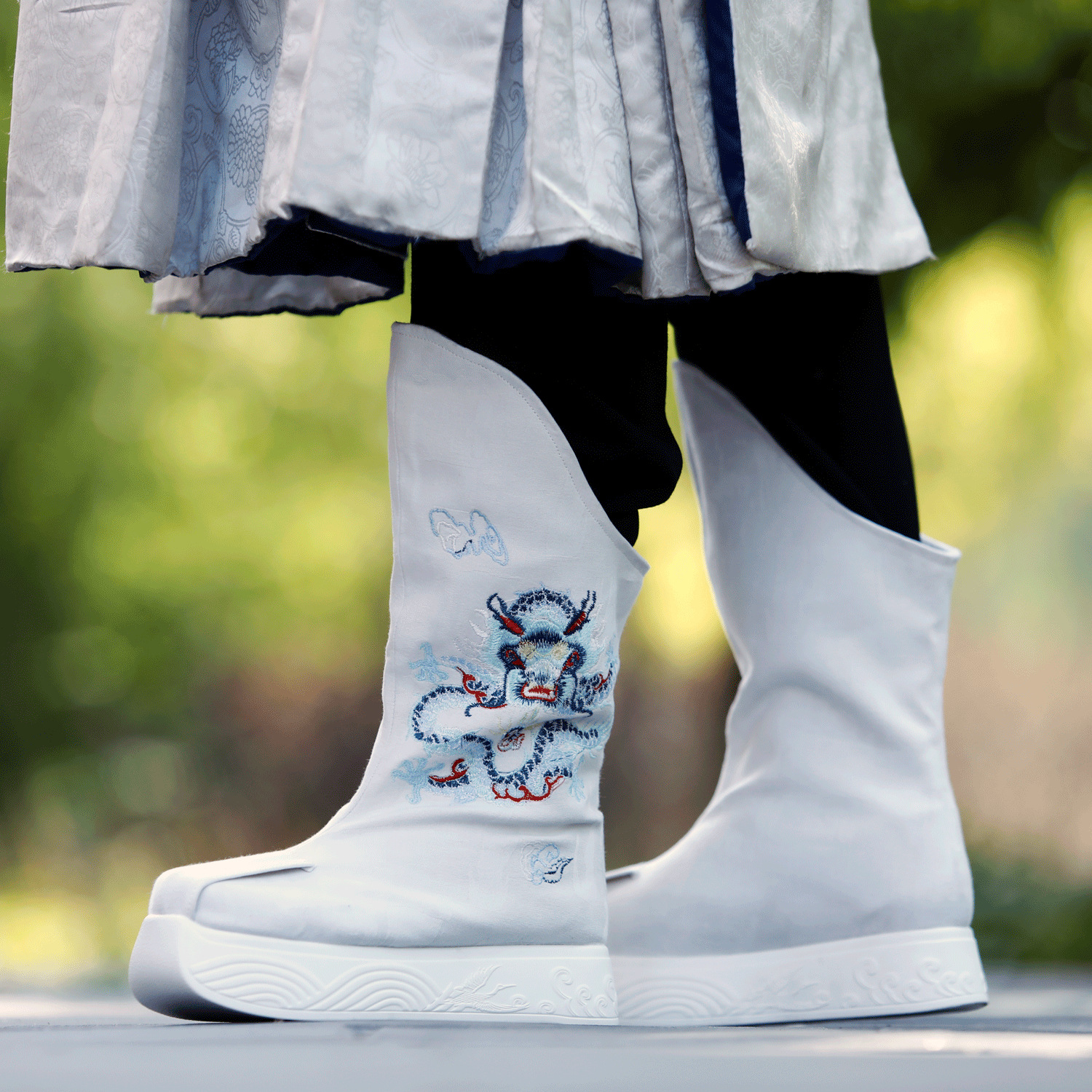 秋冬古装古风汉服鞋男女内增高白皂靴宋明制厚底武侠服古代朝靴子