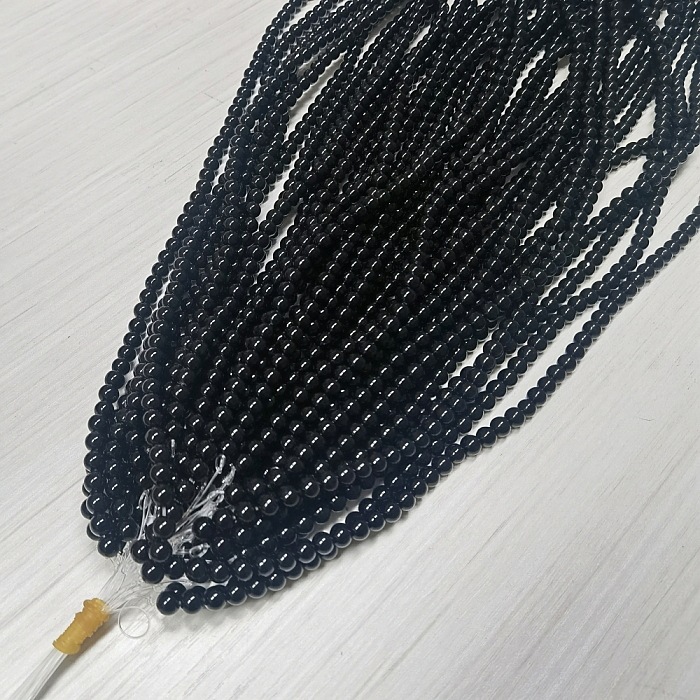 巴西天然黑玛瑙圆珠隔珠手链耳环发簪手工diy配件直孔(多尺寸)