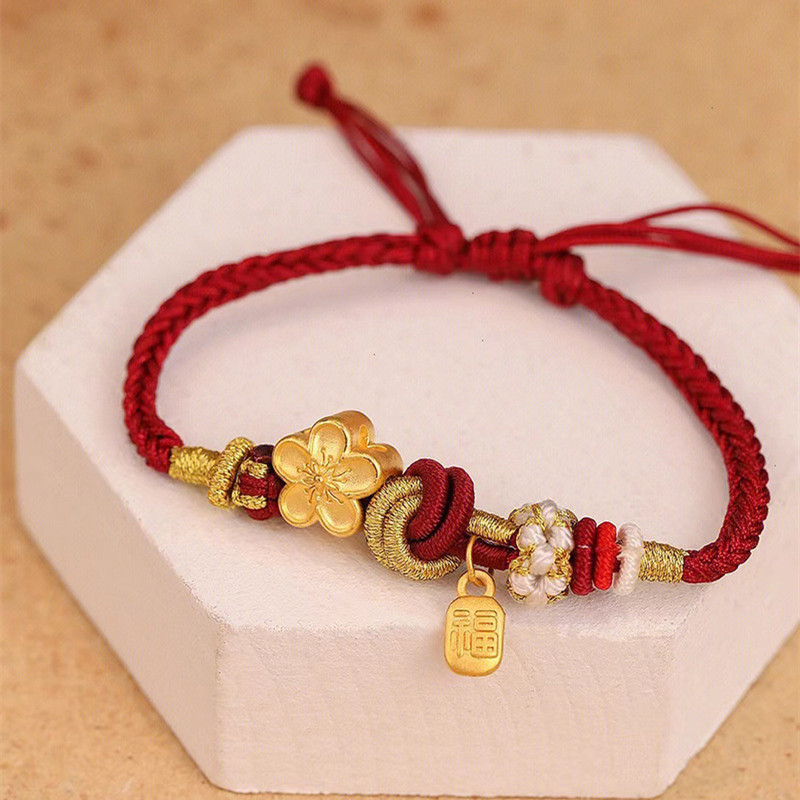 小桃花手绳女ins小众设计感气质复古福牌幸运绳红绳手链女款手绳