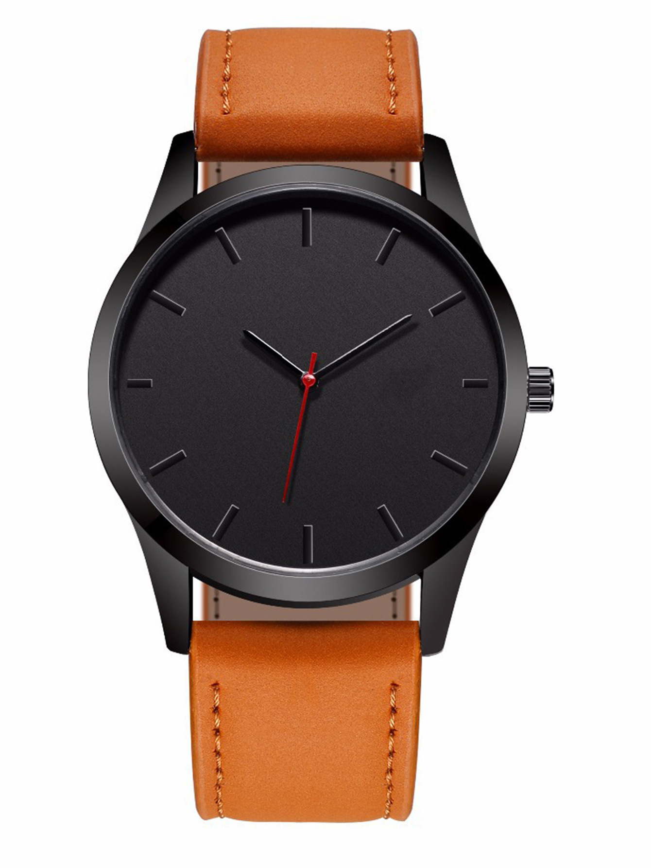 男款休闲简约大表盘日历刻度磨砂皮带石英腕表 皇冠手链3pcs/set