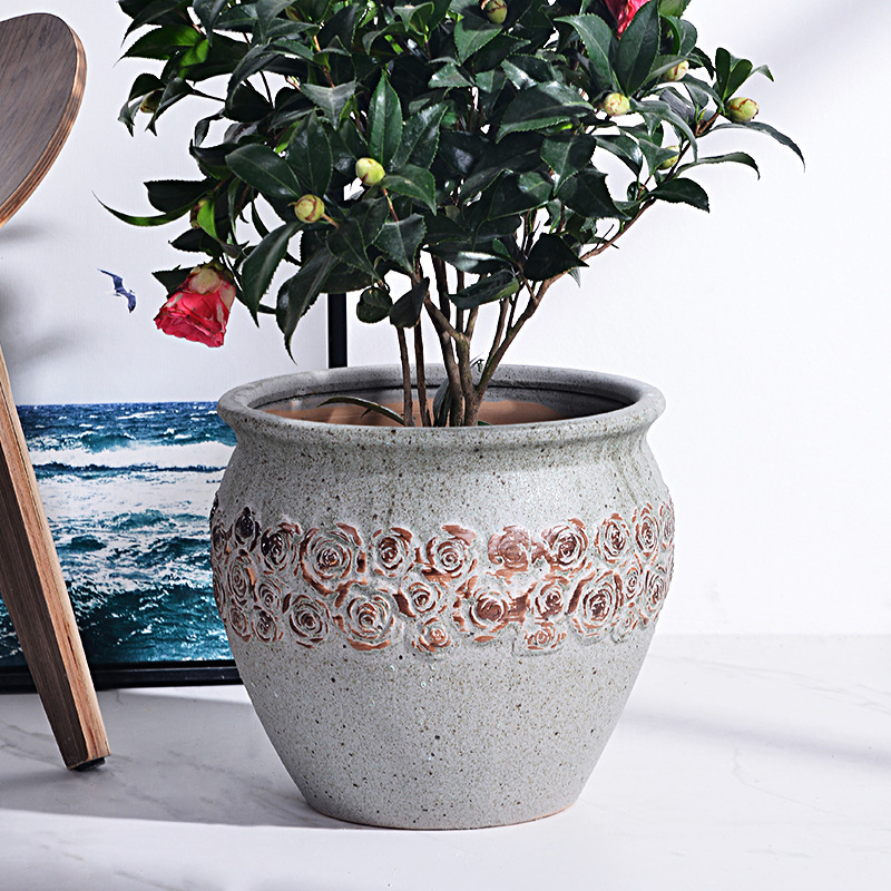 玫瑰花盆陶瓷大号种树高盆发财特大陶罐复古空中花园客厅落地