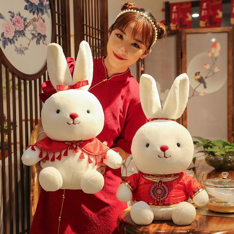 2023兔年吉祥物公仔国风情侣唐装兔子新年礼物毛绒玩具本命年布娃