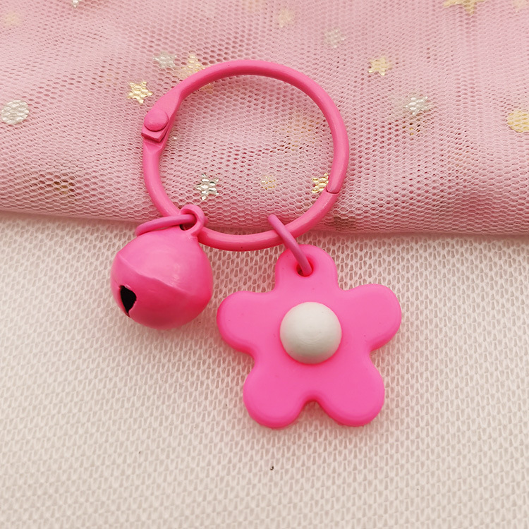 Small Gift Korean Style Chic Elegant Color Soft Rubber Little Flower Bell Key Buckle Key Ring Women's Bag Bag Hanging