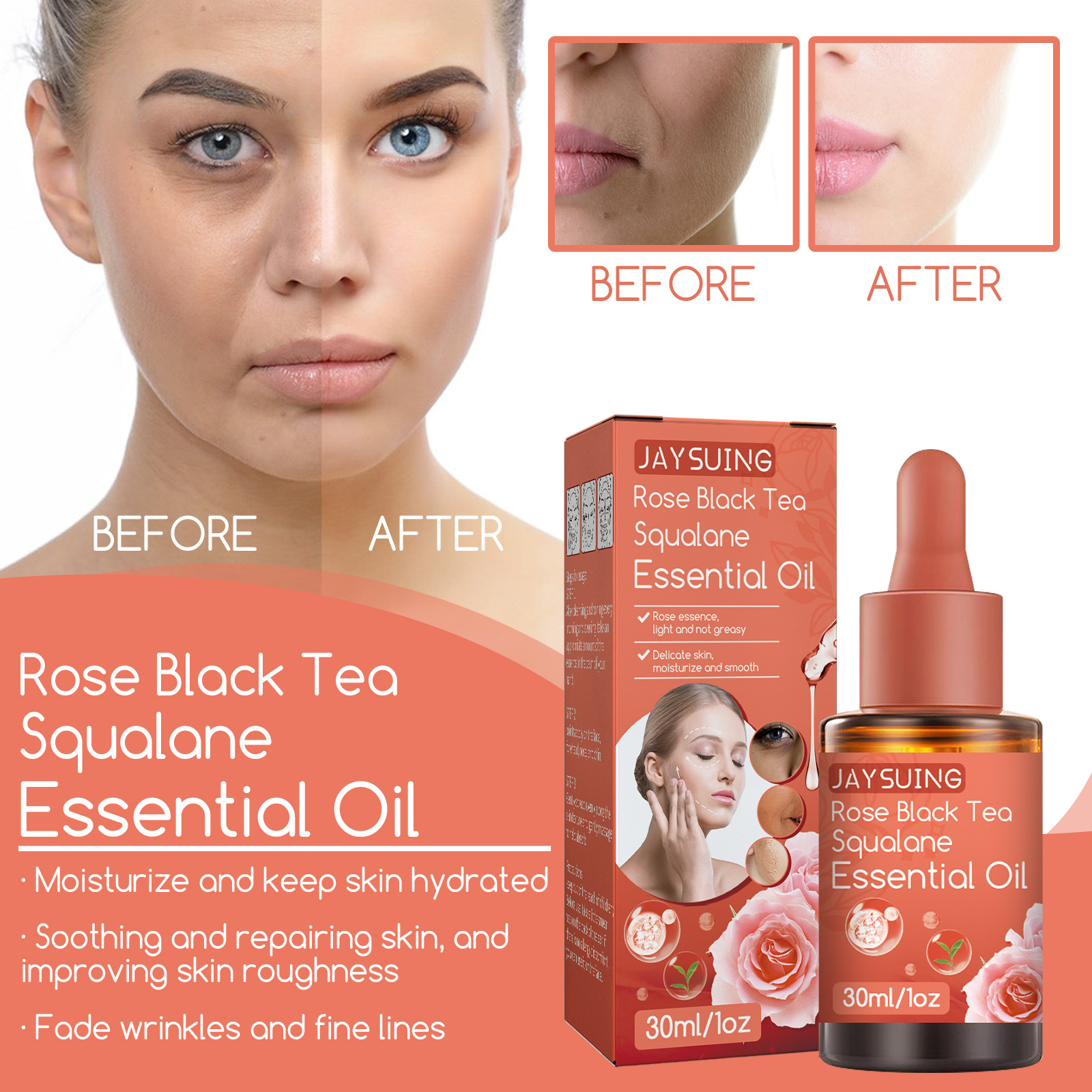 Jaysuing Rose Black Tea Squalane Essence Anti-Dull Dry Hydrating Brightening and Firming Skin