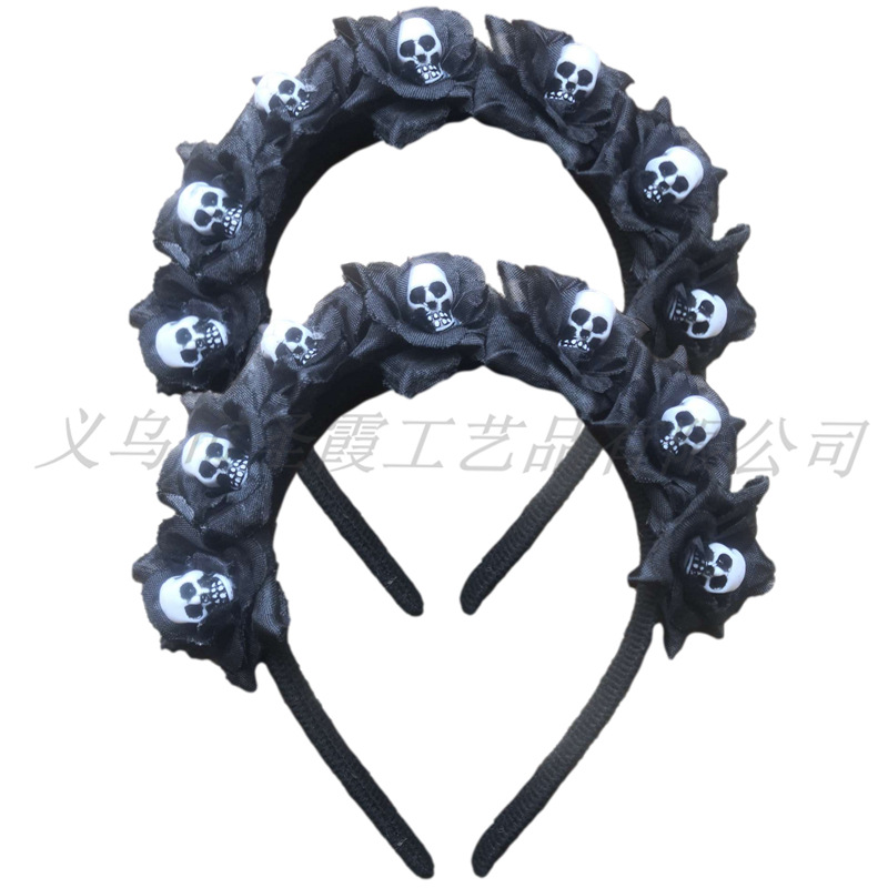 New Halloween Black Flower Headband Fancy Dress Ball Atmosphere Horror Props Skull Decorative Head Hoop Hair Accessories