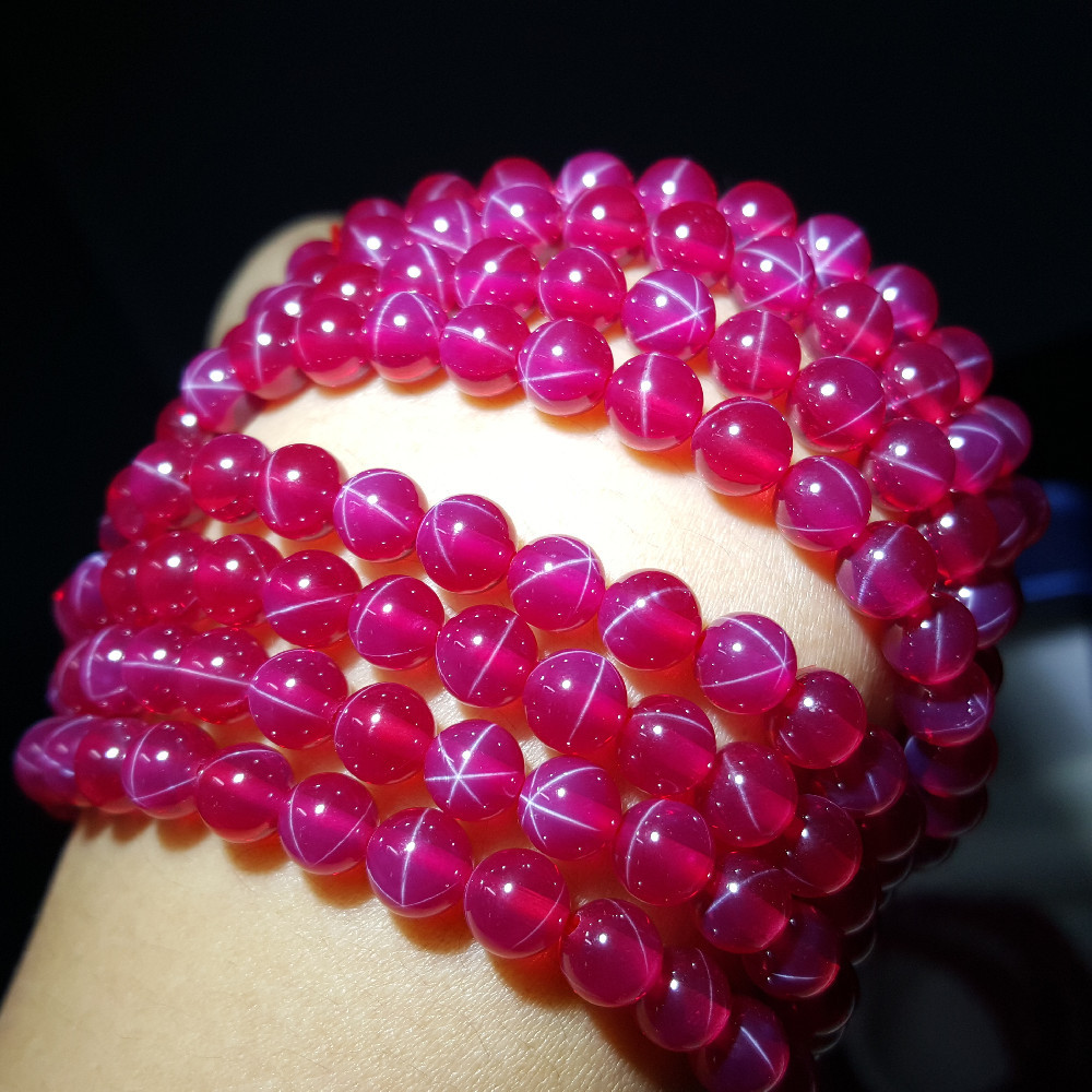 产地直营 人工合成圆珠星光红宝石6-15mm 六射星芒圆球红宝石散珠