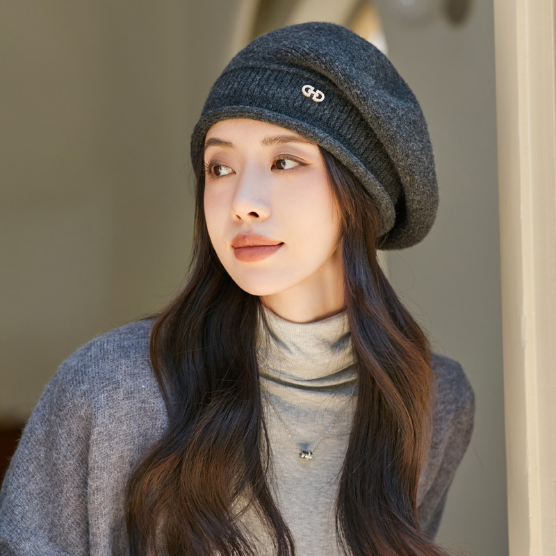cross-border special heating color autumn and winter thick hat female pure color all-matching knitted woolen cap winter warm wool beret
