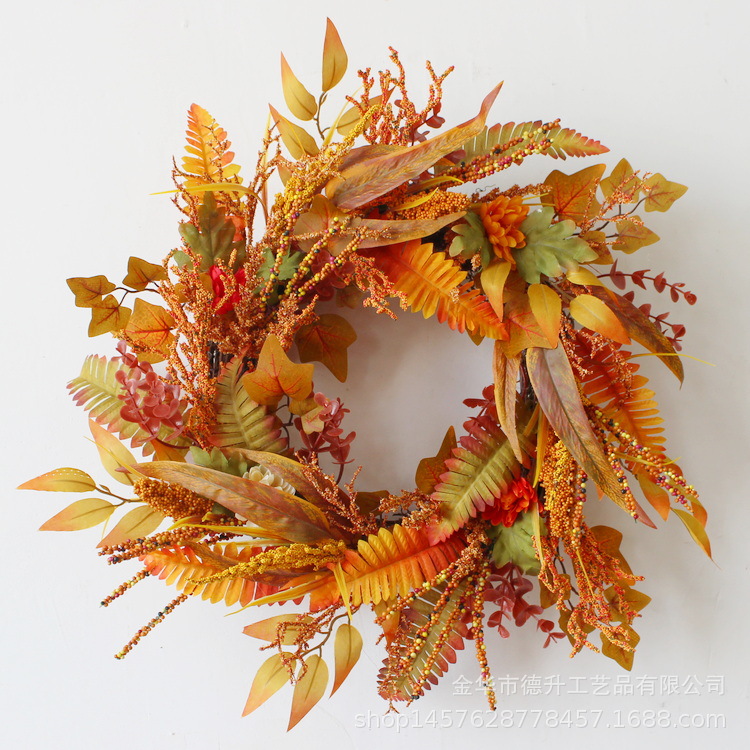 DSEN Cross-Border E-Commerce Amazon Autumn Thanksgiving Maple Leaf Berry Vine Ring Simulation Harvest Festival Garland