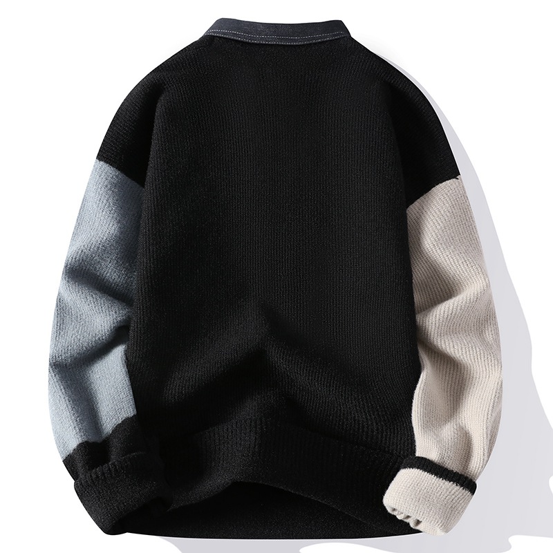 Sweater Men's 2023 New Men's round Neck Fleece-Lined Thickened Men's Sweater Fashionable Color Matching Bottoming Sweater