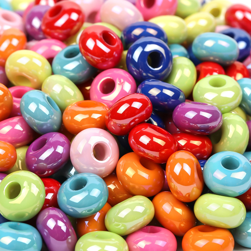 14mm Solid Color Acrylic Large Hole Hollow Bead Transparent Color Flat round Plastic Bead DIY Mobile Phone Charm Beaded Wholesale