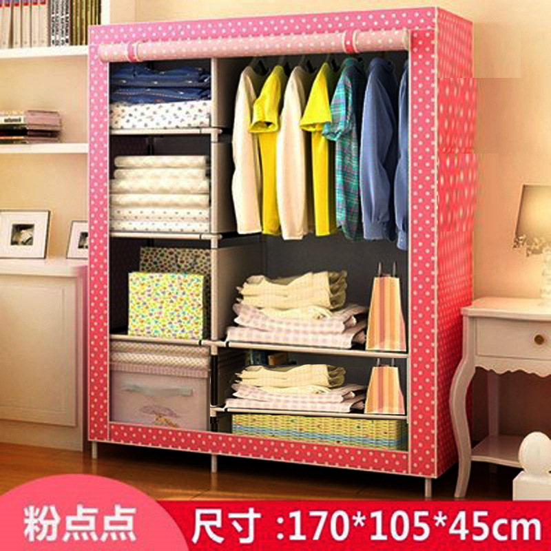 Simple Wardrobe Single Dormitory Modern Simple Assembly Cloth Hanger Made of Cloth Economical Simple Non-Woven Fabric Wardrobe Storage Cabinet