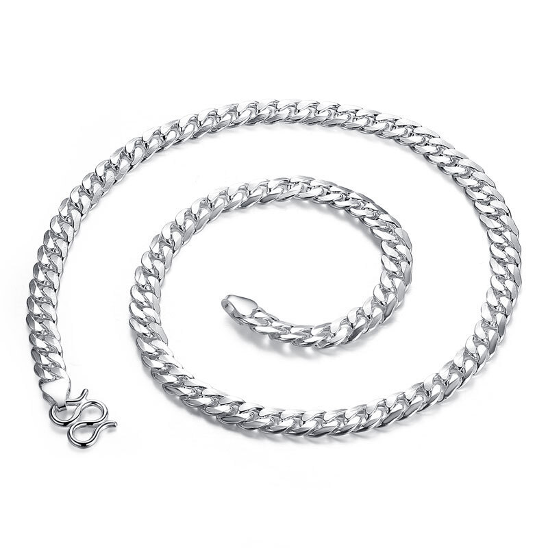 Men's Thick Type Necklace Pure Silver 999 Domineering Curb Chain Solid Elegant Hip-Hop Hipster Men's Personalized Flat Chain Gift