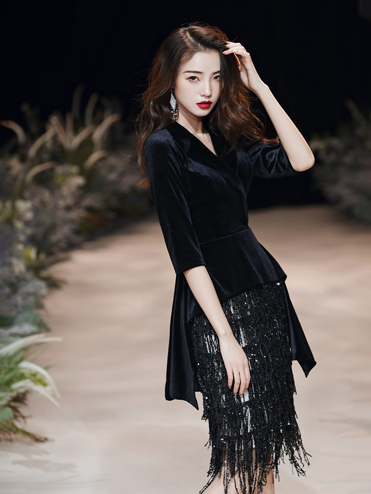 年会晚礼服女2020新款宴会气质黑色洋装小个子名媛平时可穿派对裙