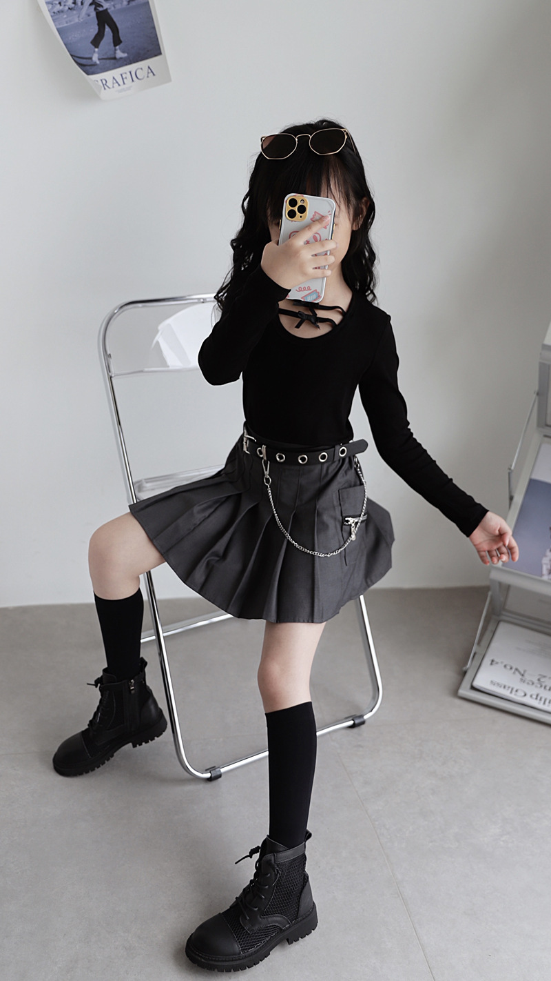 暗黑系原宿小女孩甜酷辣妹风短裙儿女童裙子朋克百褶裙女夏装半裙