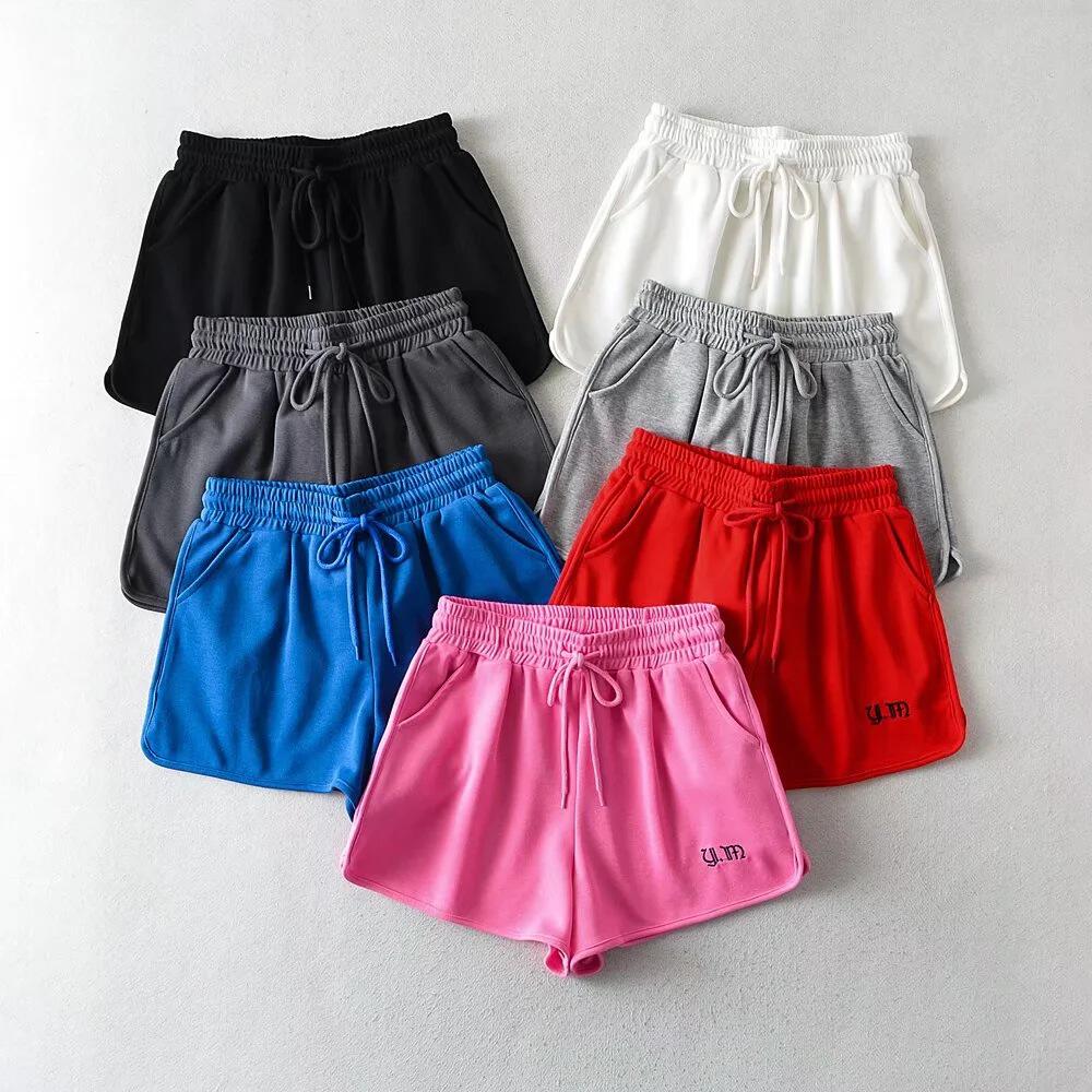 2022夏季新品薄款刺绣粉色少女心a字运动短裤棉显瘦高腰宽松卫裤