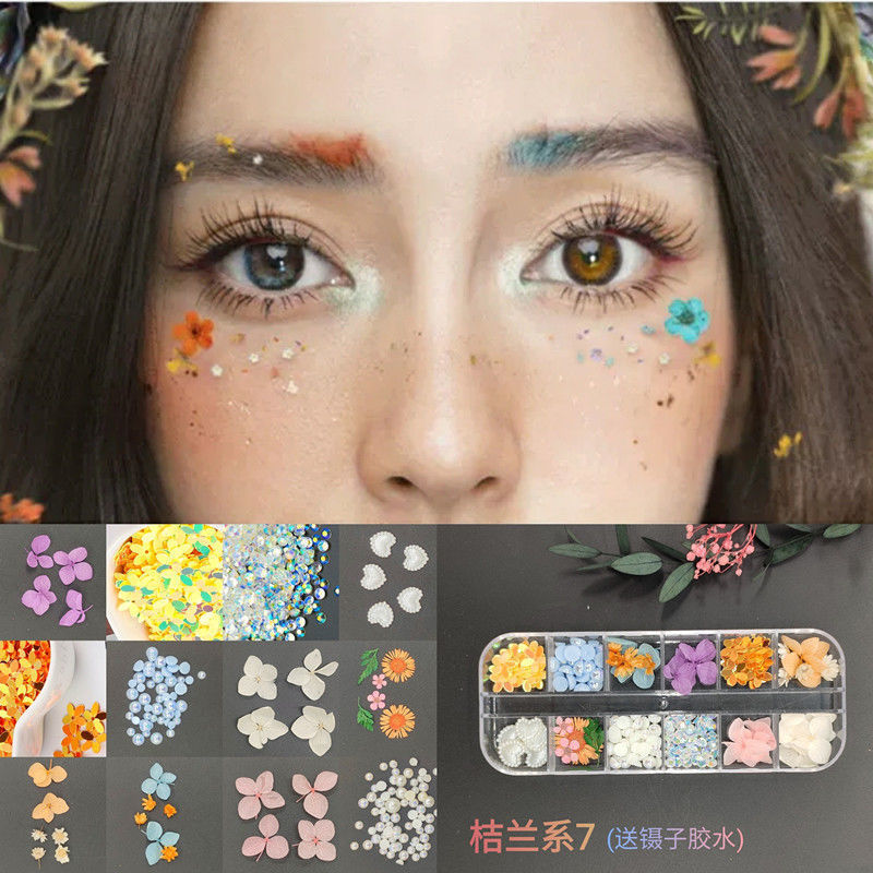 新娘干花瓣妆脸部装饰花朵脸贴造型面妆影楼写真走秀头饰演出眼妆