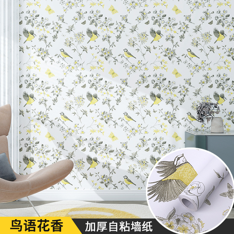 Self-Adhesive Wallpaper Waterproof Thickened Pastoral Printing Living Room Bedroom Clothing Store Live Background Wall Wallpaper Factory Wholesale