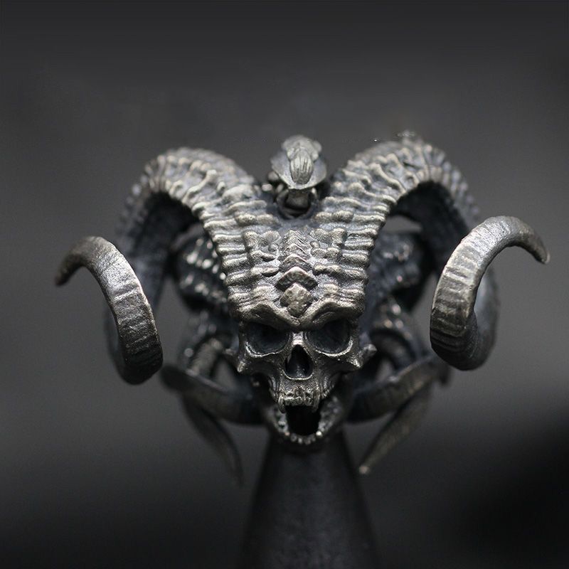 欧美跨境新品批发羊头骷髅头吊坠男士个性暗黑风嘻哈朋克风项链坠