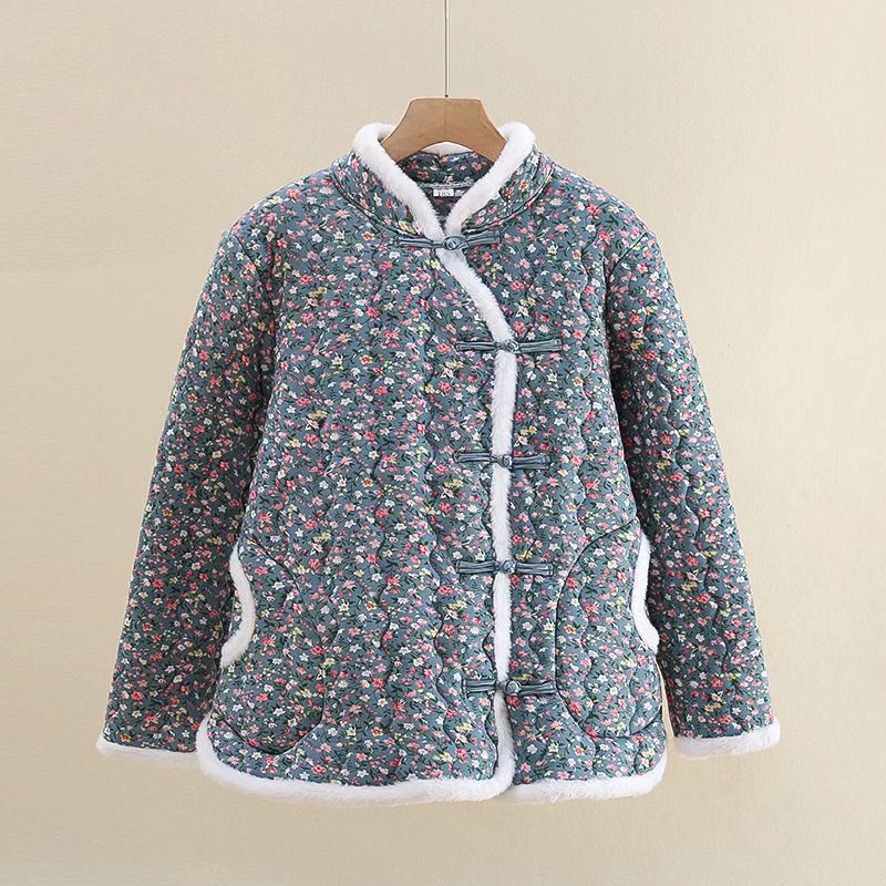 Flower Cotton-Padded Coat Winter Clothes Mother Northeast Floral Cotton-Padded Coat Thickened Fleece-lined Warm Coat Big Flower Cotton Clothes Women's Clothes Wholesale