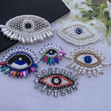 欧美跨境现货手工钉珠立体水钻珍珠眼睛布贴饰品辅料 服装diy装饰