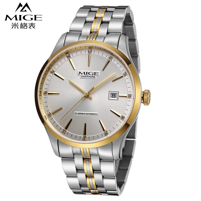 米格mige名表自动机械表男女士手表情侣表防水日历时尚腕表mg1276