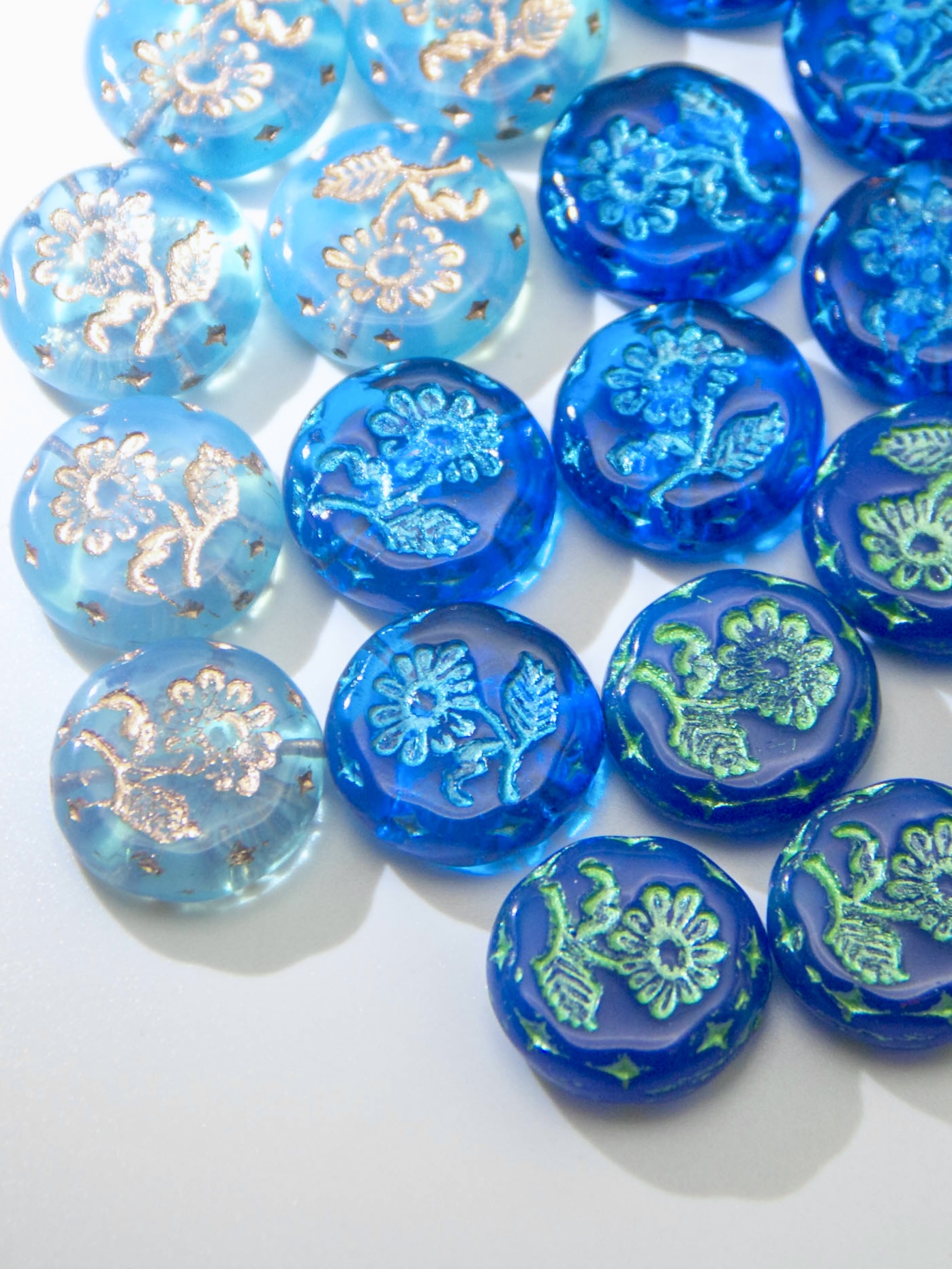 捷克进口珠 蓝色系列玛格丽特圆牌琉璃珠 diy项链耳环手链串珠材