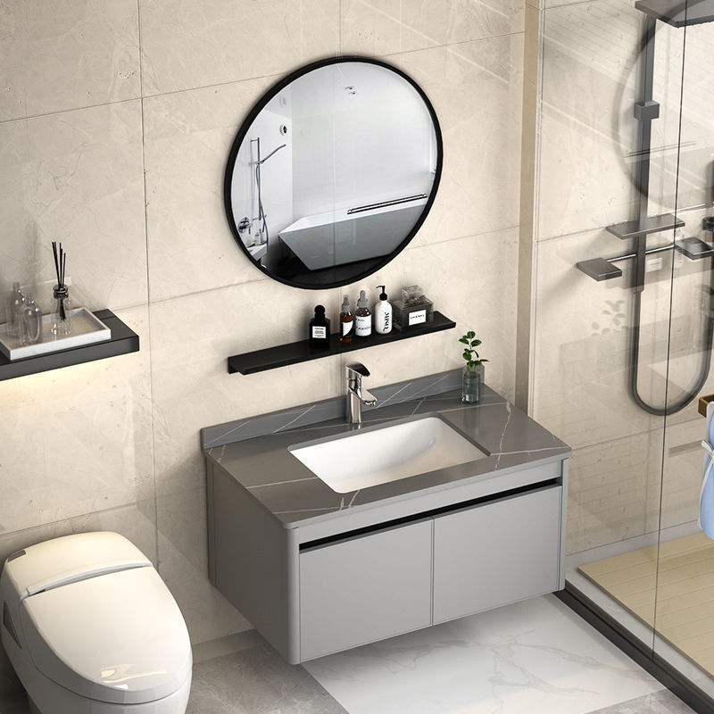 浴室柜岩板太空铝洗手盆组合卫生间小户型洗漱台一体陶瓷洗脸盆池