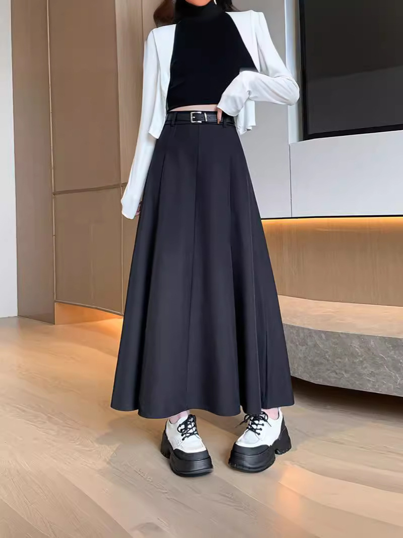 Skirt Women's Spring and Summer Pleated Skirt Preppy Style Suit Midi Skirt High Waist Slimming Elegant High-Grade A- line Skirt