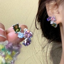 多巴胺耳饰多彩少女小众设计感彩色锆石耳钉925银针甜美气质耳环