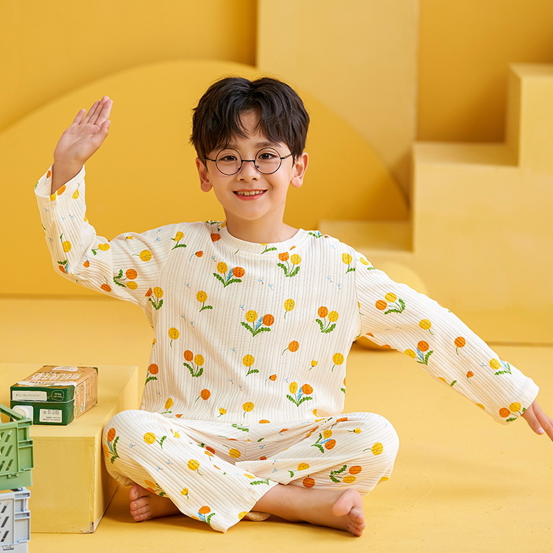 Children's Cotton Pajamas Spring and Autumn Boys' Baby Long-Sleeved Youth Middle and Big Children Cotton Homewear Suit